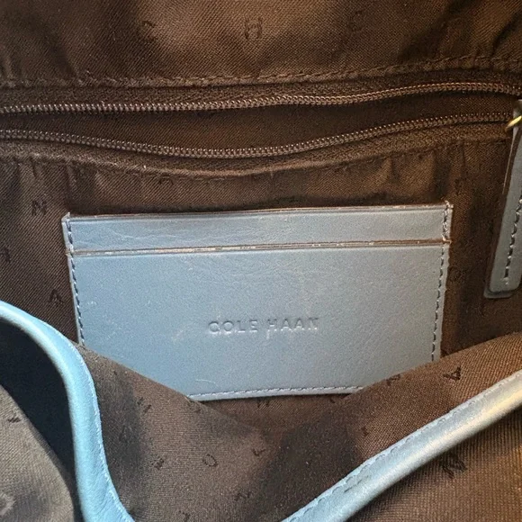 Cole Haan Soft Blue Leather Bucket Crossbody with Braided Drawstrings - Picture 12 of 12